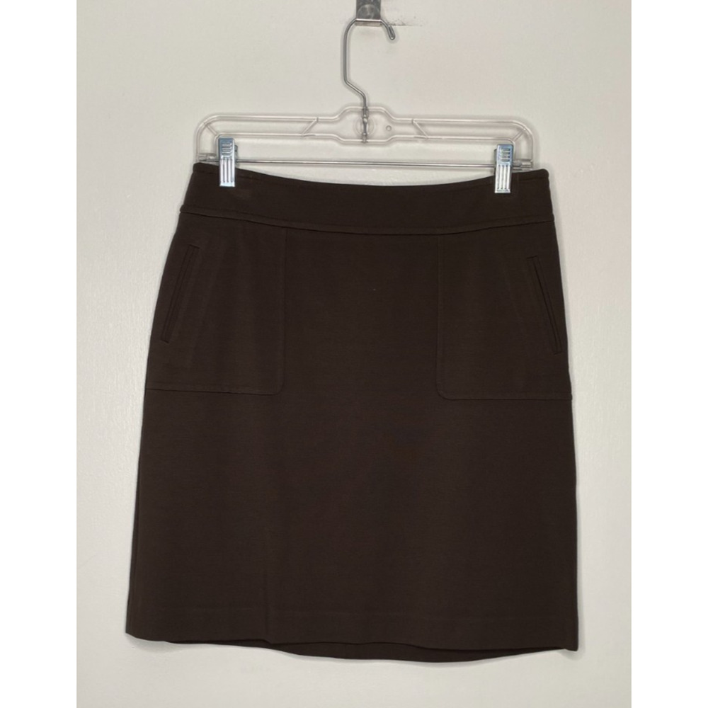 Talbots Skirt Brown Heavy Knit Side Zip Front Pockets Size 4